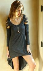 Shein Grey Long Sleeve High Low Dress