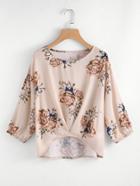 Shein Pleated Gathered Hem Floral Top