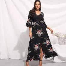 Shein Flounce Sleeve Button Up Floral Dress