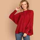 Shein Gathered Neck Balloon Sleeve Solid Top