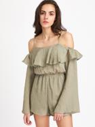 Shein Flounce Cold Shoulder Fluted Sleeve Blouson Playsuit