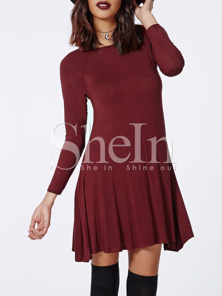Shein Red Long Sleeve Casual Drop Waist Dress