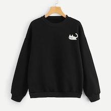 Shein Cat Print Drop Shoulder Pullover