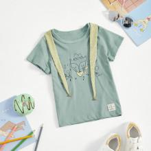 Shein Boys Cartoon Print Striped Collar T-shirt