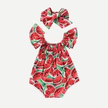 Shein Toddler Girls Watermelon Print Romper With Headband