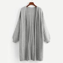 Shein Lantern Sleeve Eyelet Longline Cardigan