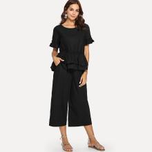 Shein Ruffle Blouse And Wide Leg Pants