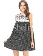 Shein Black White Crochet Lace Sleeveless Swing Dress In Spot