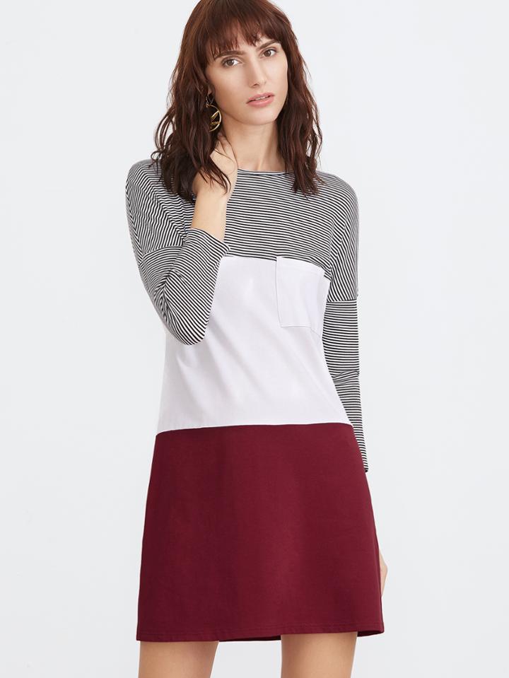 Shein Color Block Drop Shoulder Pocket Front Tee Dress