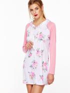Shein Contrast Raglan Sleeve Floral Print Hooded Tee Dress