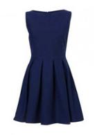Rosewe Hot Sale Round Neck Pleated Dress For Summer Blue