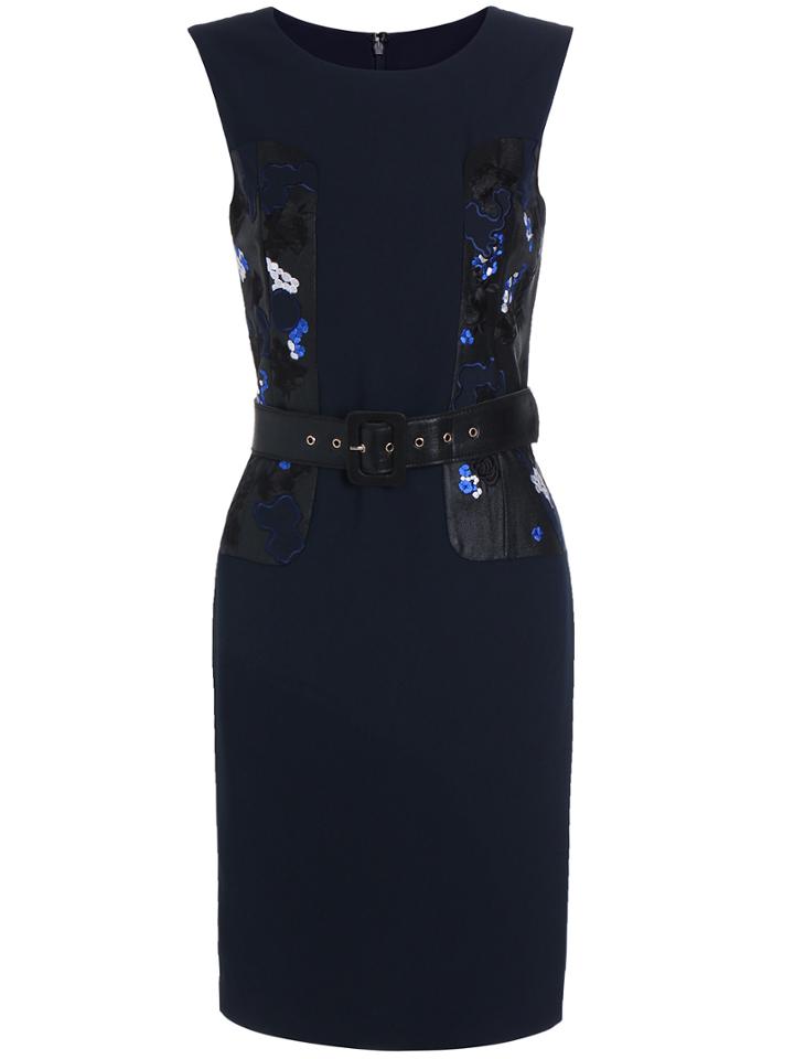 Shein Black Round Neck Sleeveless Embroidered Drawstring Dress