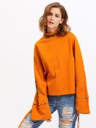 Shein Zip Back Eyelet Lace Up Sleeve Sweatshirt