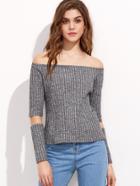 Shein Grey Marled Off The Shoulder Ribbed T-shirt With Detachable Sleeve