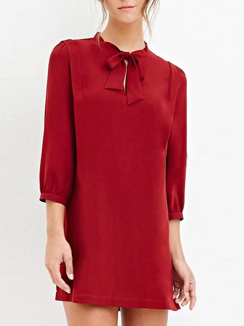 Shein Red Bow Collar Slim Dress