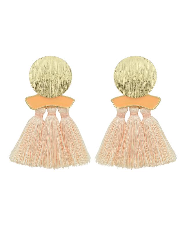 Shein Pink Boho Earrings Round Metal With Colorful Handmade Tassel Drop Earrings