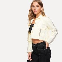 Shein Contrast Taped Side Crop Denim Jacket