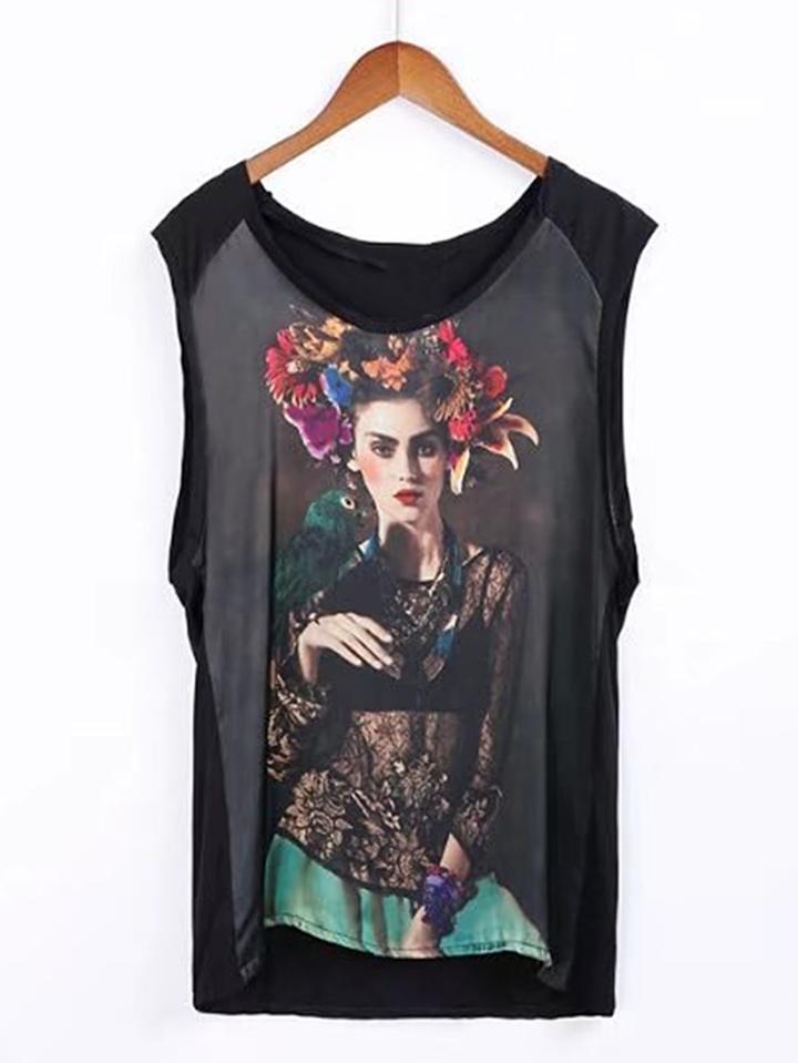 Shein Beauty Print Sleeveless Tee