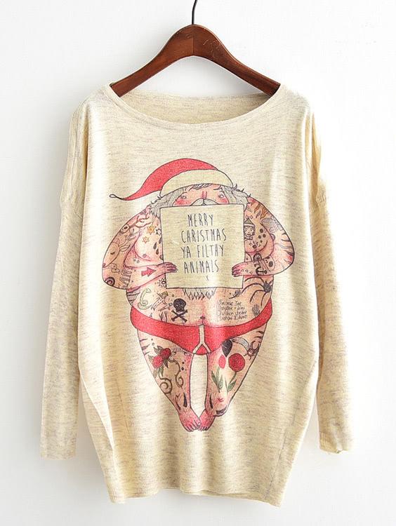 Shein Christmas Print Space Dye Jumper