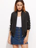 Shein Black Zip Up Bomber Jacket With Arm Pocket