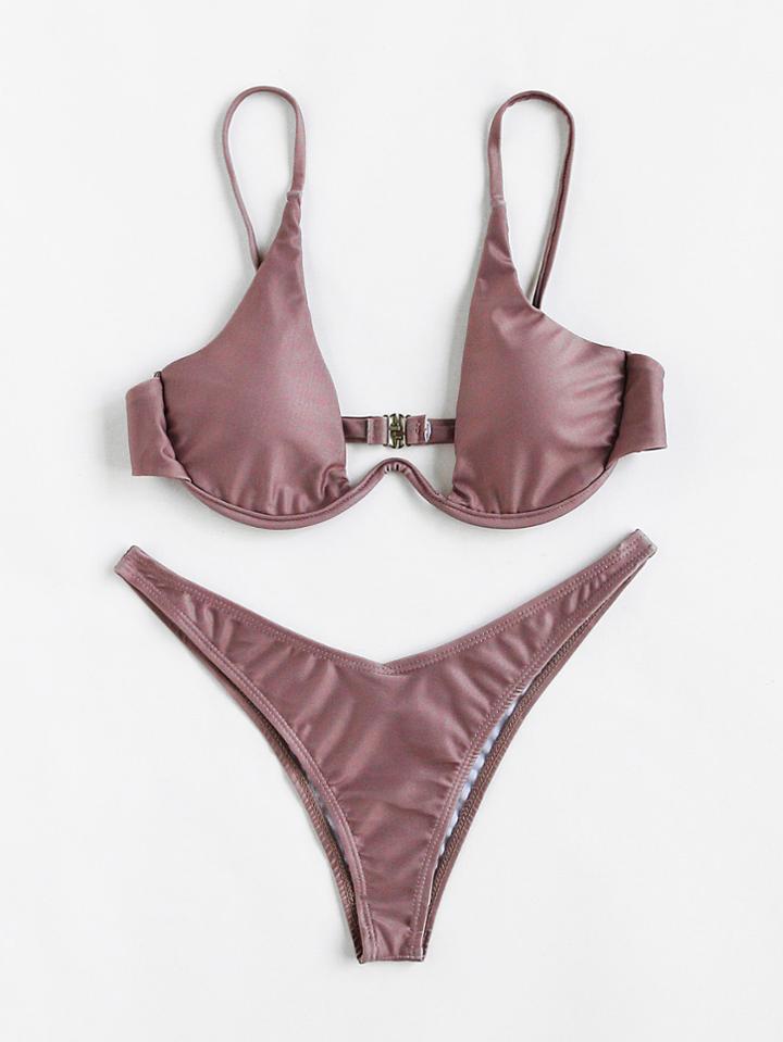 Shein Plunge Neckline High Leg Bikini Set