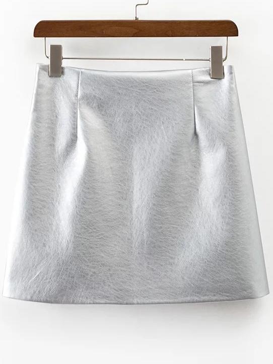 Shein Silver Side Zipper Pu Skirt