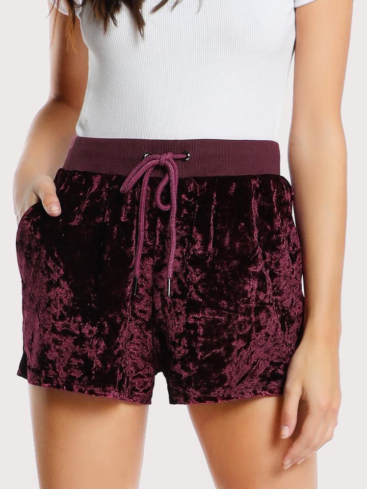 Shein Ribbed Waist Velvet Shorts