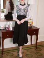 Shein Black Sheer Crochet Lace Pleated Dress