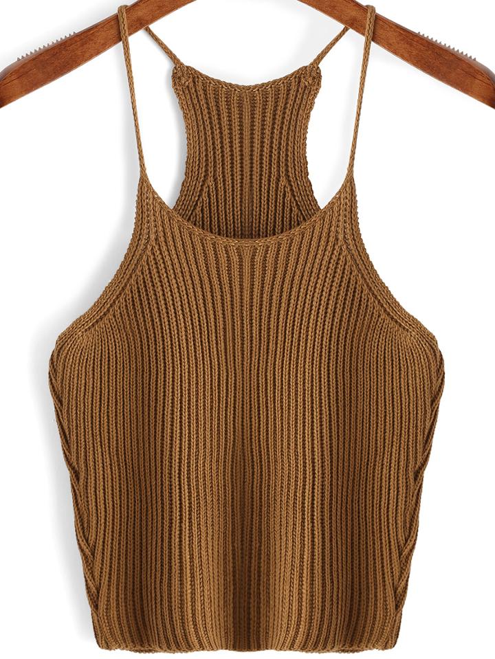 Shein Khaki Spaghetti Strap Sweater Cami Top
