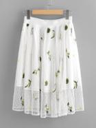 Shein Embroidered Dot Mesh Overlay Skirt