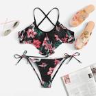 Shein Criss Cross Ruffle Random Pattern Bikini Set