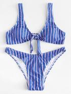 Shein Striped Knot Front Bikini Set