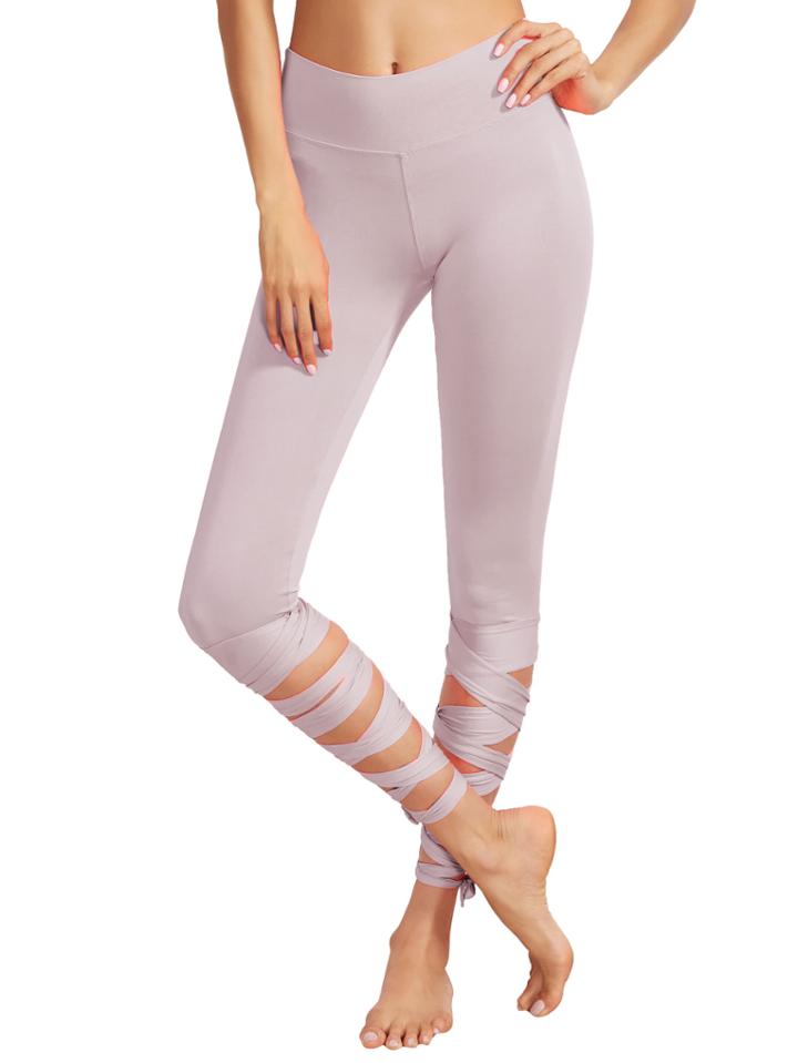 Shein Wide Waistband Criss Cross Tie Up Cuff Leggings