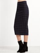 Shein Navy Plaid Slit Back Skirt