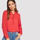 Shein Frilled Trim Knot Neck Solid Blouse