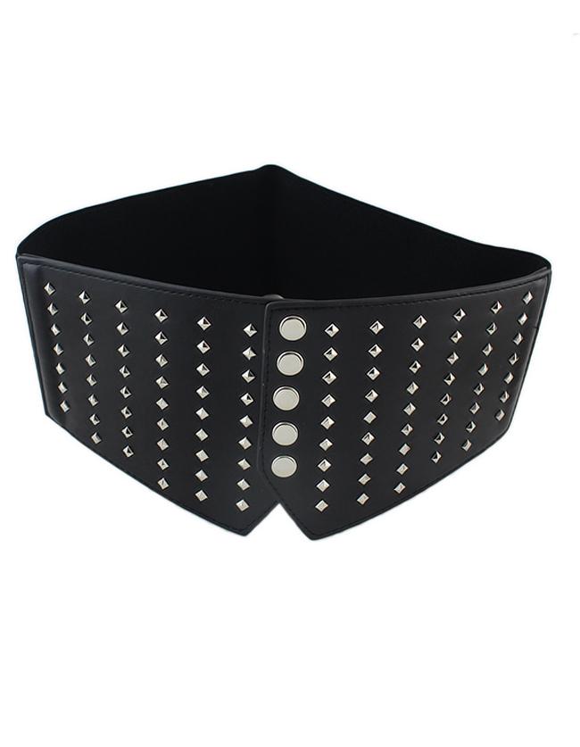 Shein Fashion Punk Style Black Pu Leather Elastic Wide Waist Belt