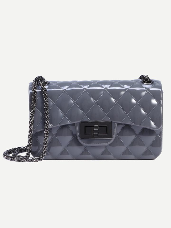 Shein Grey Faux Patent Leather Quilted Chain Bag