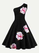 Shein Oblique Shoulder Embroidered Circle Dress