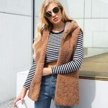 Shein Solid Shearling Hooded Teddy Vest