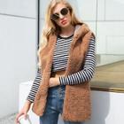 Shein Solid Shearling Hooded Teddy Vest