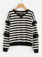 Shein Frilled Mesh Embellished Striped Sweatshirt