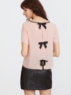 Shein Pink Contrast Binding V Neck Split Bow Back Top