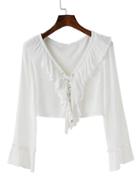 Shein Eyelet Lace Up Frill Trim Crop Top