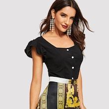 Shein Ruffle Armhole Solid Shirt