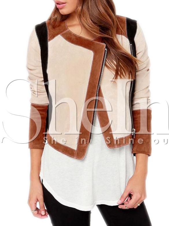Shein Apricot Long Sleeve Zipper Crop Jacket