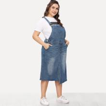 Shein Plus Bleach Wash Asymmetric Raw Hem Denim Overall Dress