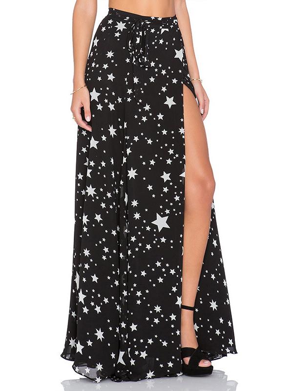 Shein Black Stars Print Split Skirt