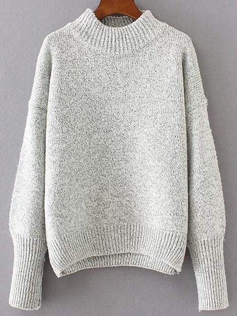 Shein Grey Crew Neck Drop Shoulder Seam Sweater