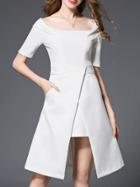 Shein White Boat Neck Pockets Asymmetric Dress