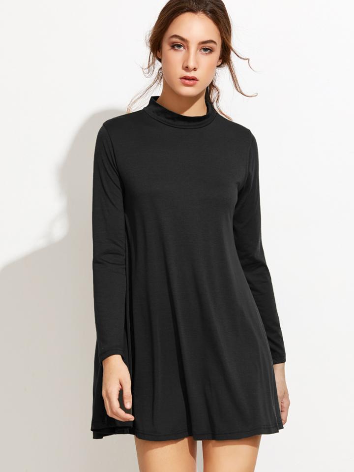 Shein Black Mock Neck Shift Dress